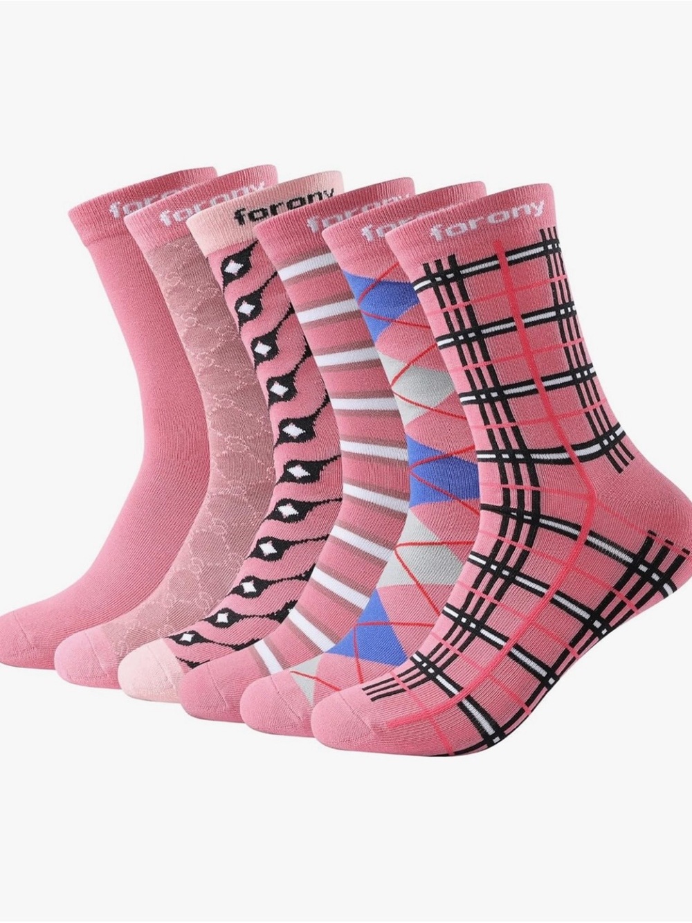 Forony Pink Patterned Crew Socks - 5 Pack